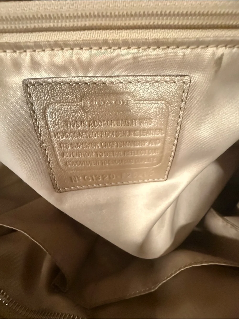 Vintage Coach Metallic Taupe Leather Tote Bag